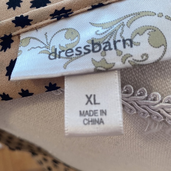 DRESS BARN XL BLACK & TAN 3/4 SLEEVES BLOUSE 100% POLYESTER V NECK - Picture 6 of 6